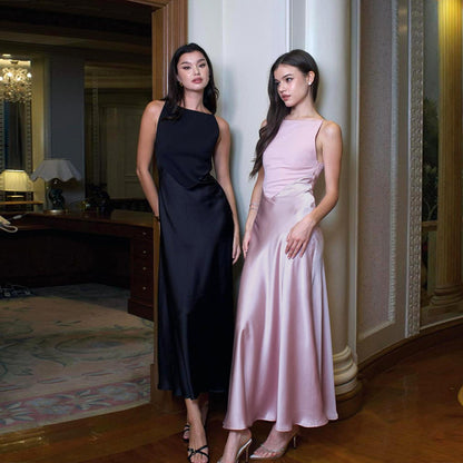 Robe Satinée Sans Manches